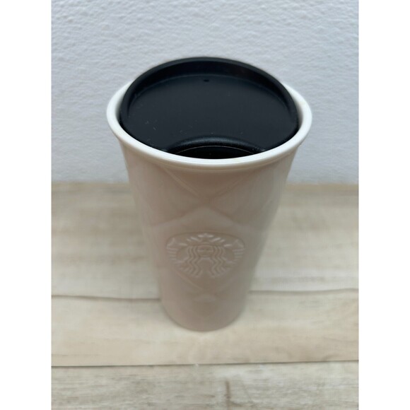 2012 Starbucks Quilted White Porcelain Coffee Travel Mug 10 Fl Oz With Lid - Picture 2 of 11